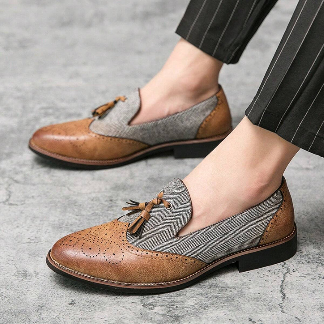  Men's Two Tone Wingtip Tassel Loafers