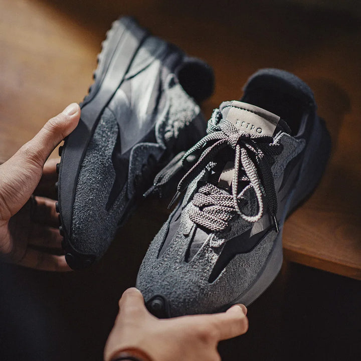  Men's Vintage Black Suede Chunky Sneakers