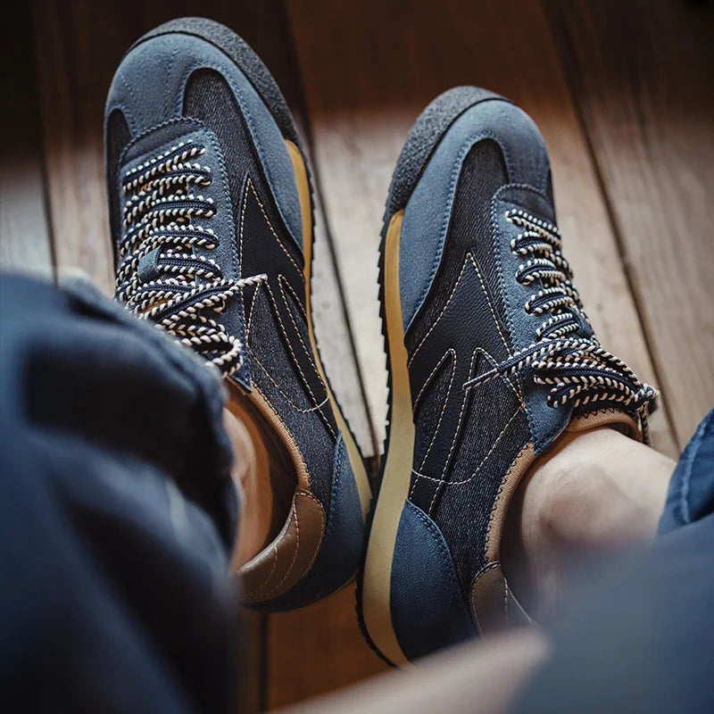Men's Vintage Denim Patchwork Training Sneakers
