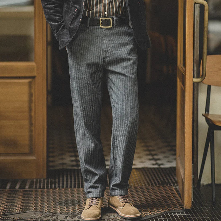 Men's Vintage Grey Herringbone Cotton Trousers