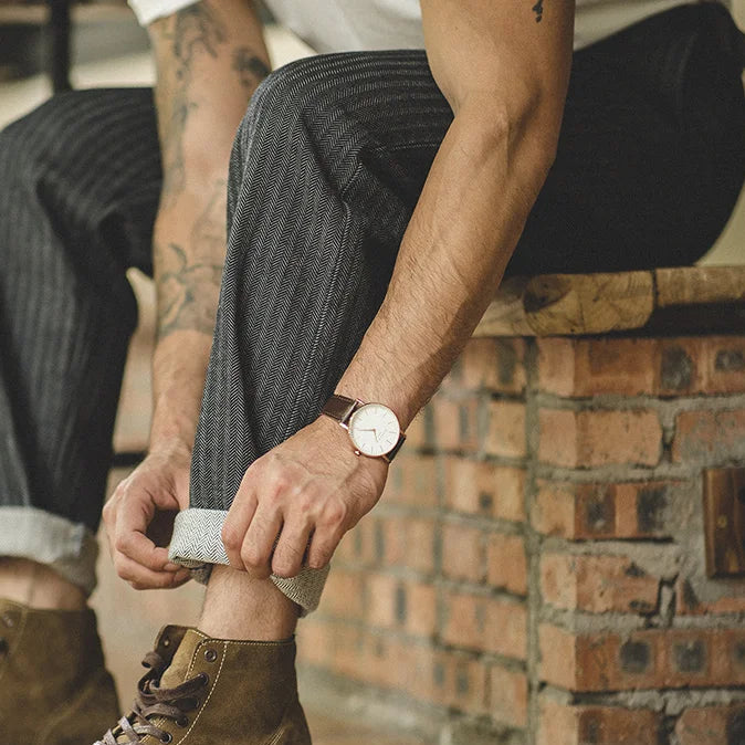 Men's Vintage Grey Herringbone Cotton Trousers