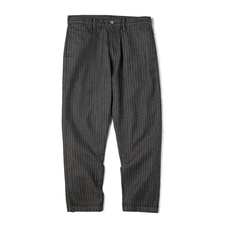 Men's Vintage Grey Herringbone Cotton Trousers