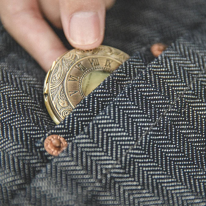 Men's Vintage Grey Herringbone Cotton Trousers