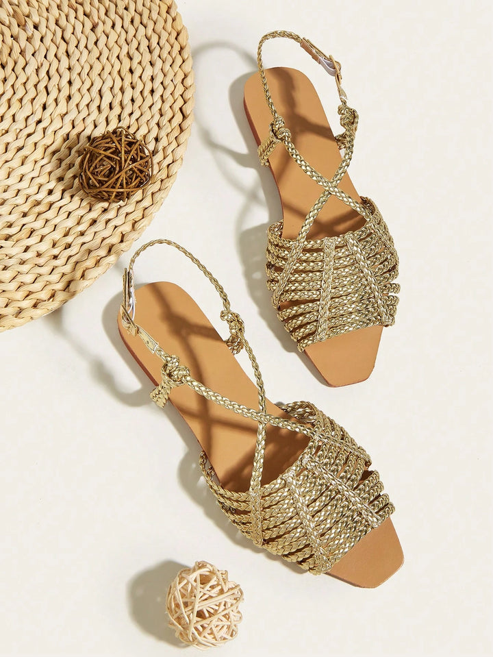  Metallic Gold Braided Slingback Sandals