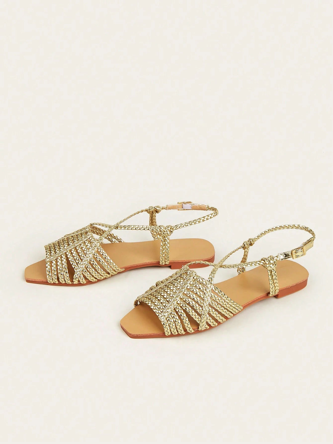  Metallic Gold Braided Slingback Sandals