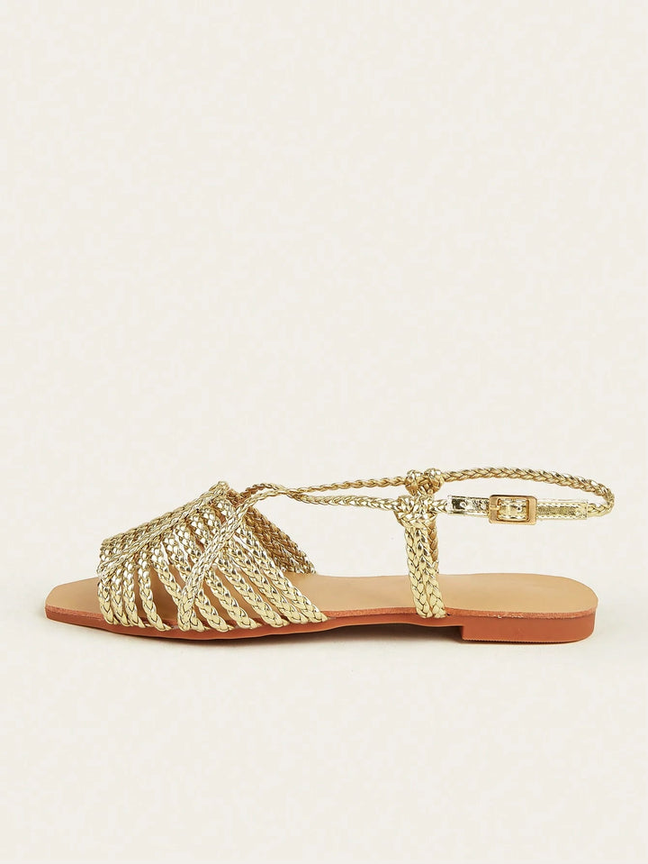  Metallic Gold Braided Slingback Sandals