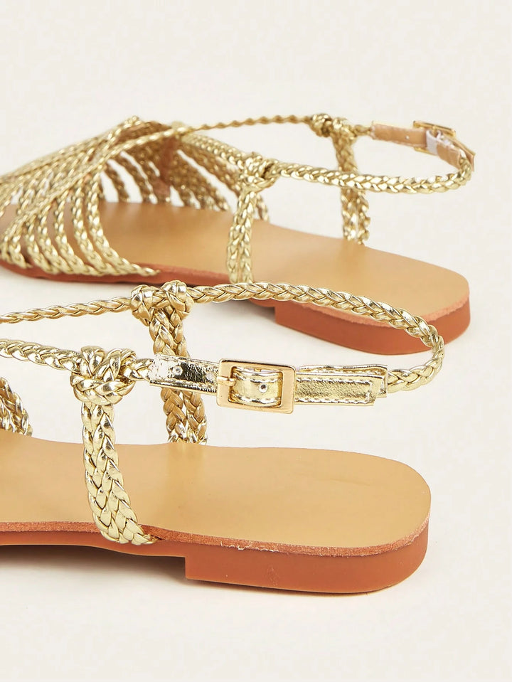  Metallic Gold Braided Slingback Sandals