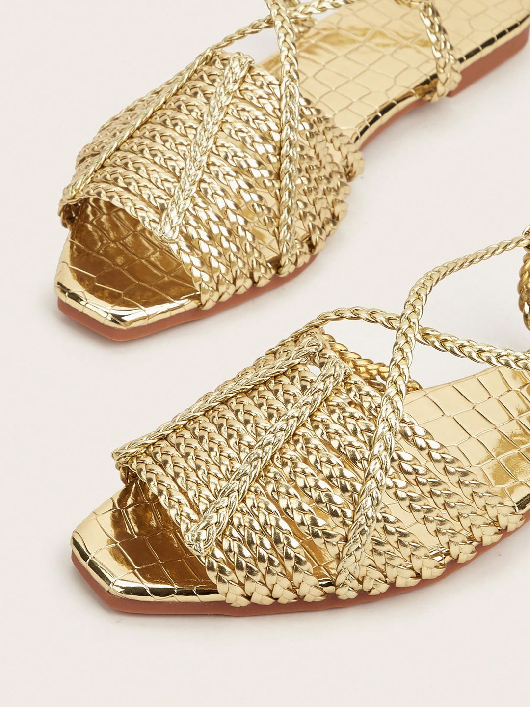  Metallic Gold Braided Slingback Sandals