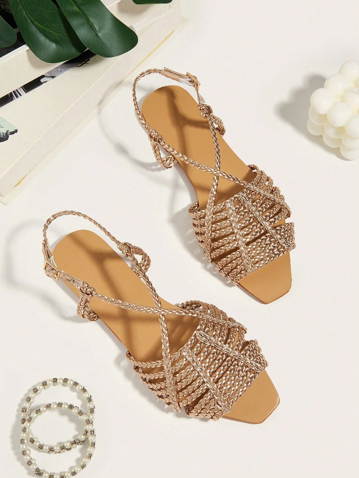  Metallic Gold Braided Slingback Sandals