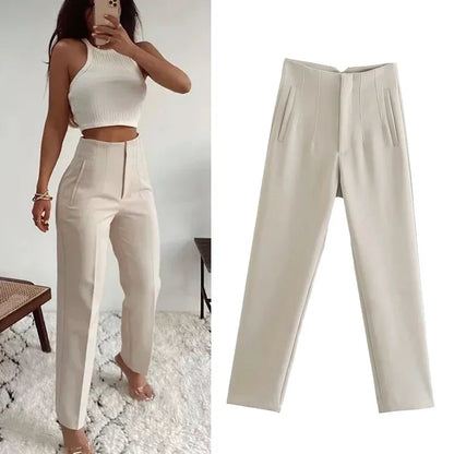 Minimalist High-Waisted Straight Leg Trousers