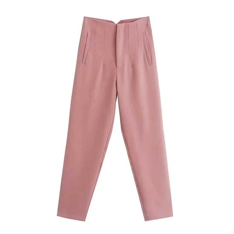 Minimalist High-Waisted Straight Leg Trousers