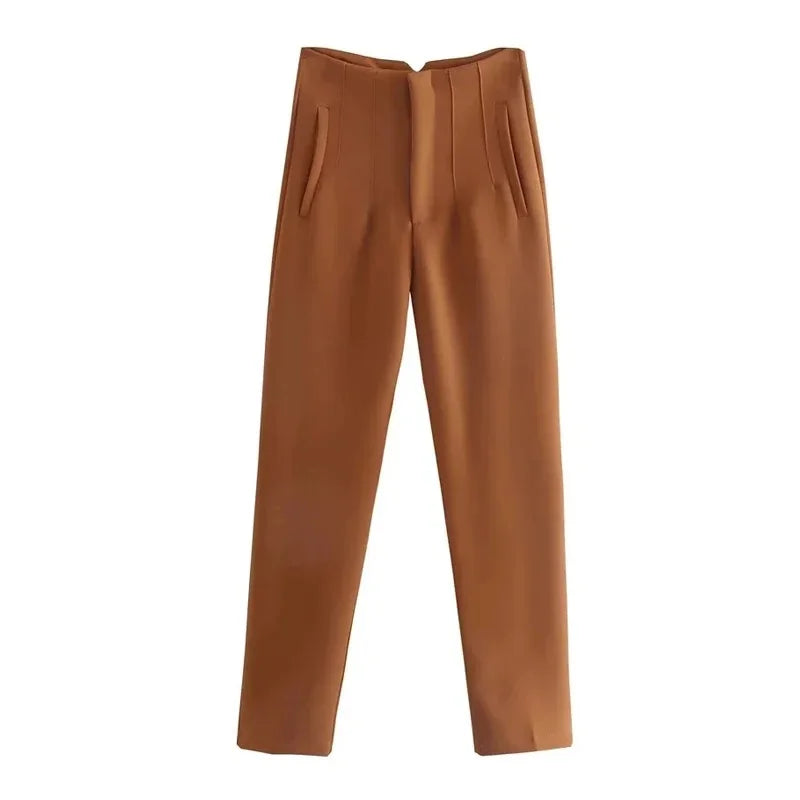 Minimalist High-Waisted Straight Leg Trousers