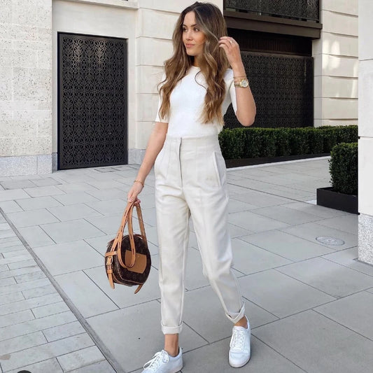 Minimalist High-Waisted Straight Leg Trousers