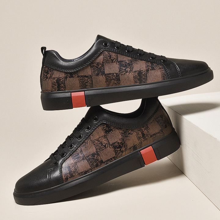 Modern Checkered Low-Top Leather Sneakers