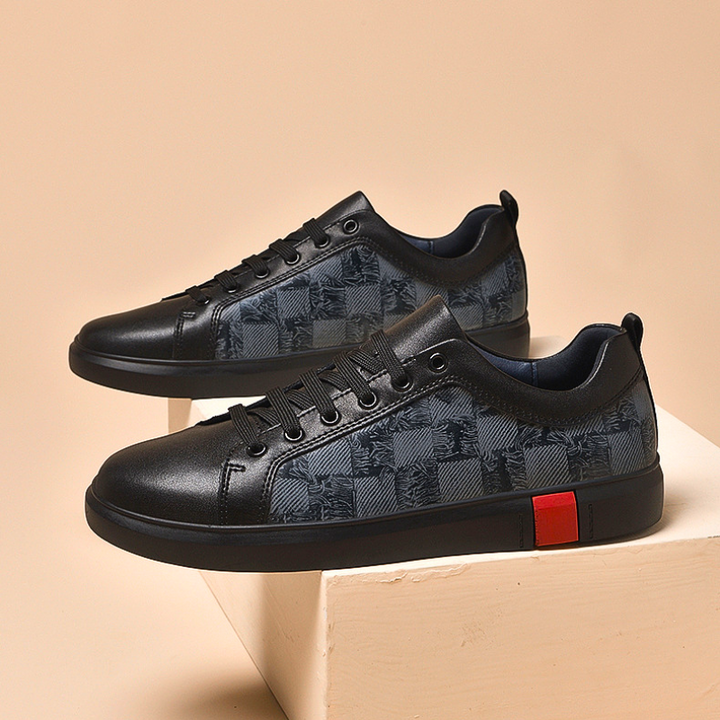 Modern Checkered Low-Top Leather Sneakers