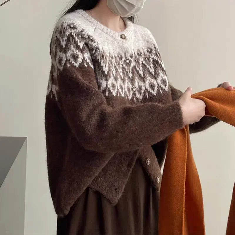 Nordic Knit Round Neck Cardigan