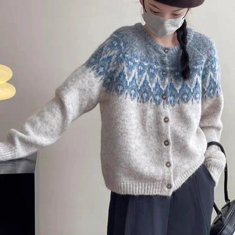 Nordic Knit Round Neck Cardigan