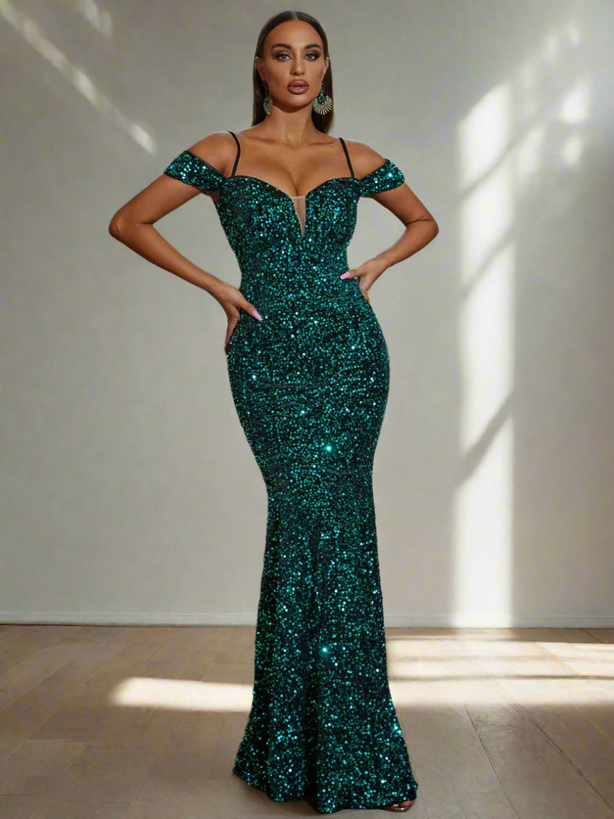 Off-Shoulder Sequin Mermaid Gown