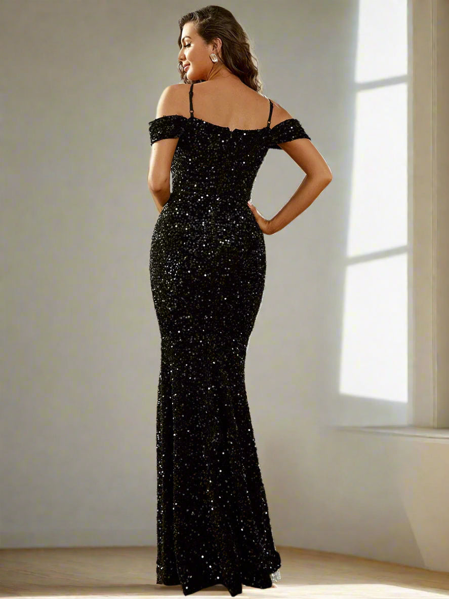 Off-Shoulder Sequin Mermaid Gown