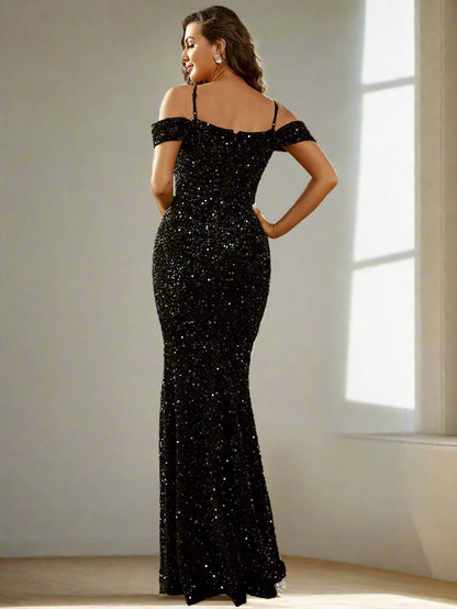 Off-Shoulder Sequin Mermaid Gown