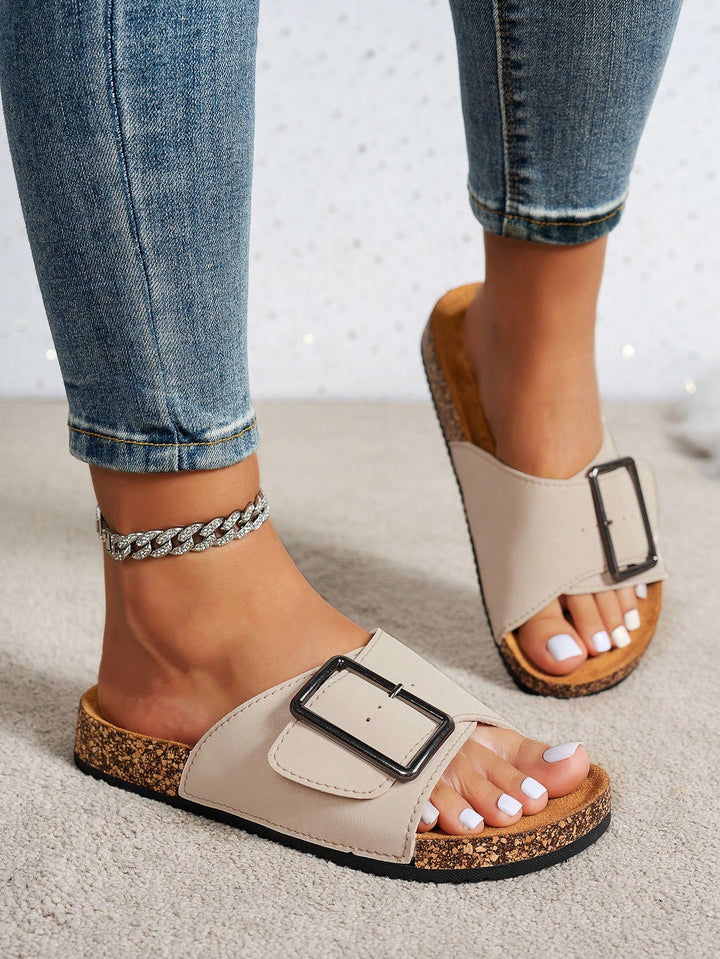  Oversized Buckle Cork Slide Sandal