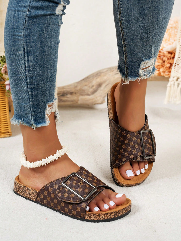  Oversized Buckle Cork Slide Sandal