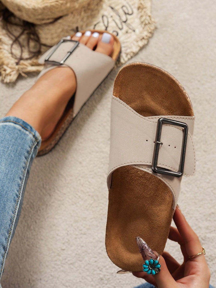  Oversized Buckle Cork Slide Sandal