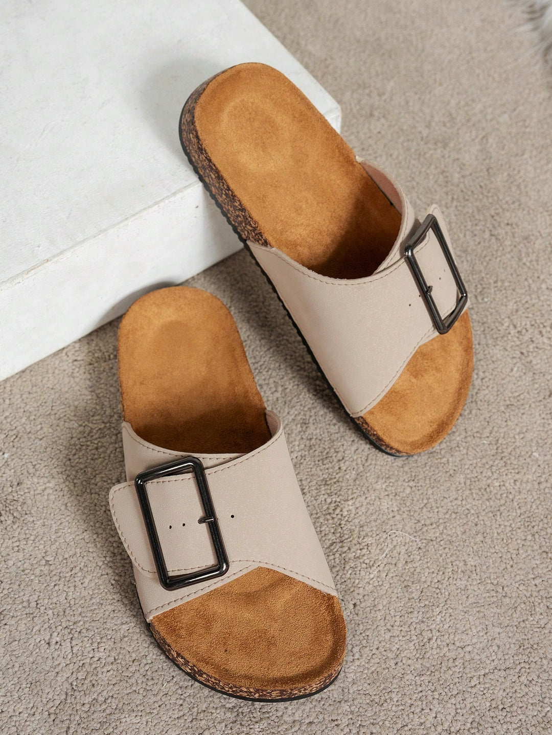  Oversized Buckle Cork Slide Sandal