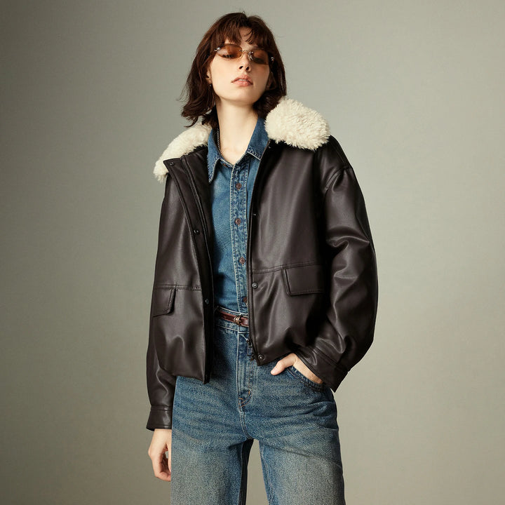 Oversized PU Leather Shearling Jacket