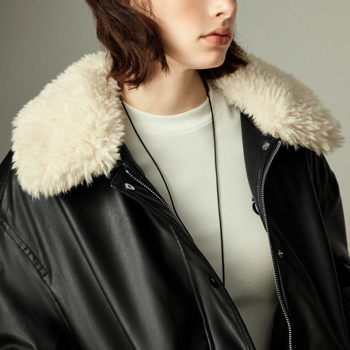 Oversized PU Leather Shearling Jacket