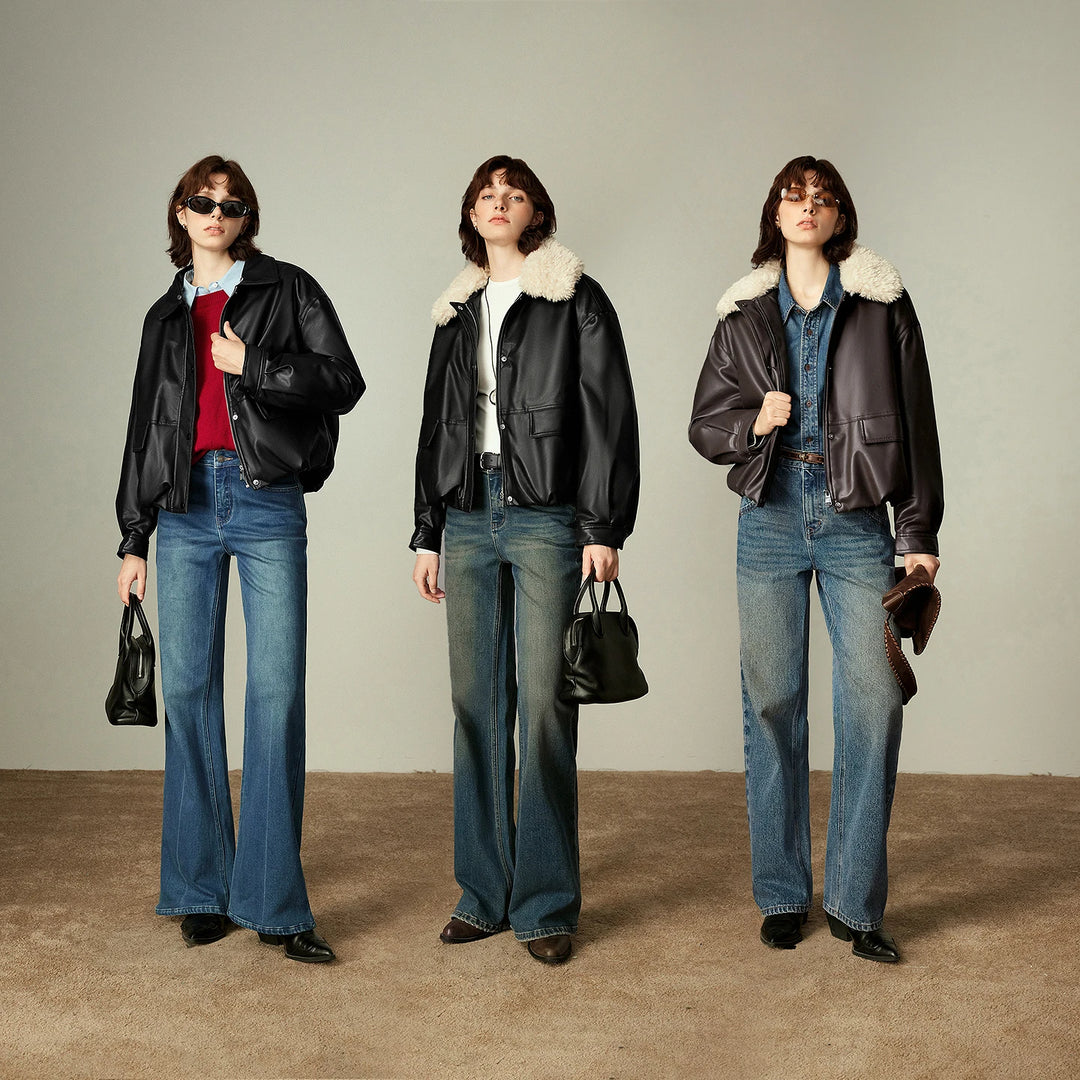 Oversized PU Leather Shearling Jacket