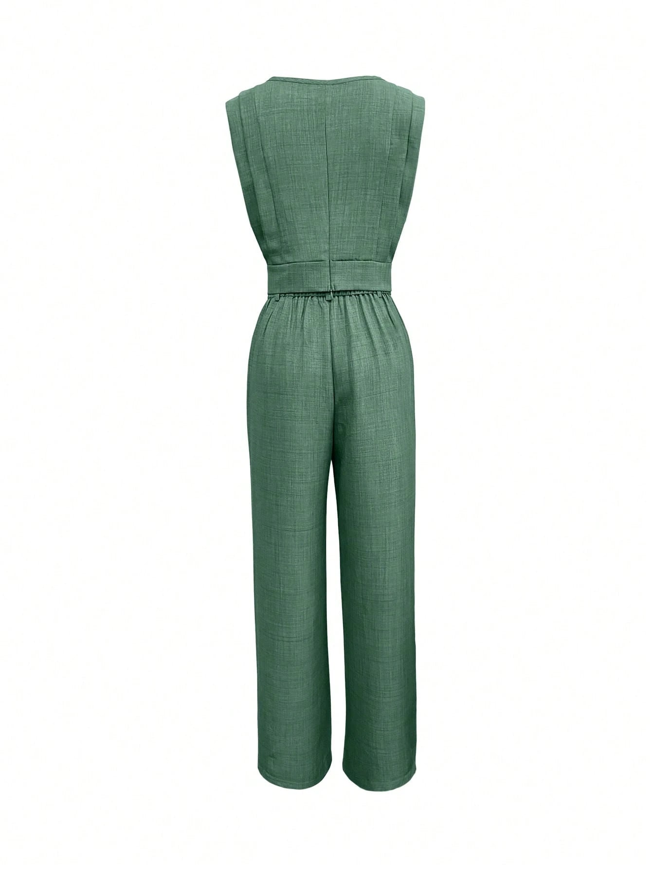Padded Shoulder Wide Leg Pant Set