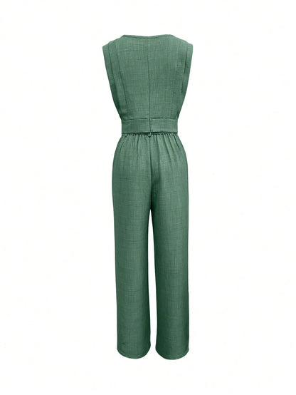 Padded Shoulder Wide Leg Pant Set