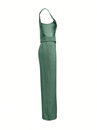 Padded Shoulder Wide Leg Pant Set