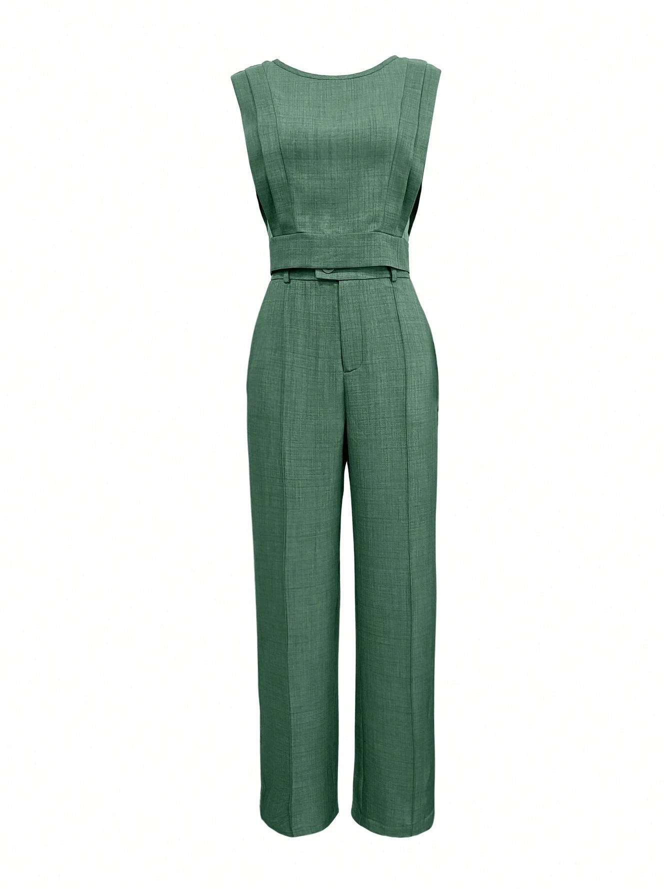 Padded Shoulder Wide Leg Pant Set