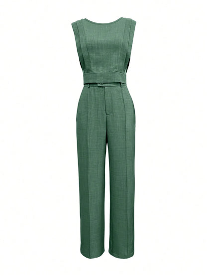 Padded Shoulder Wide Leg Pant Set