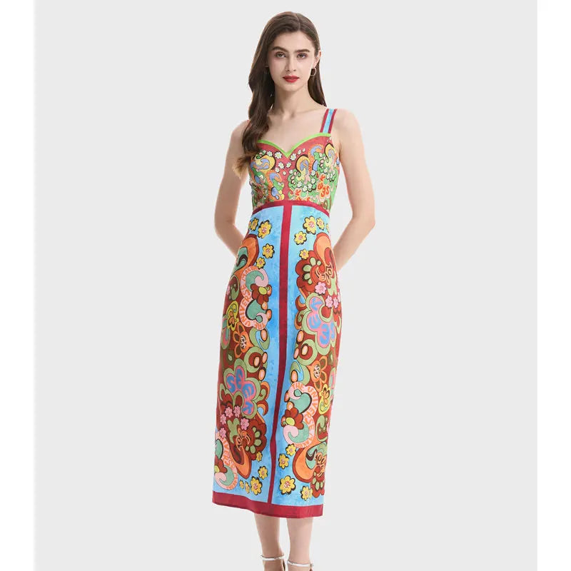 Paisley Print Bodycon Midi Dress