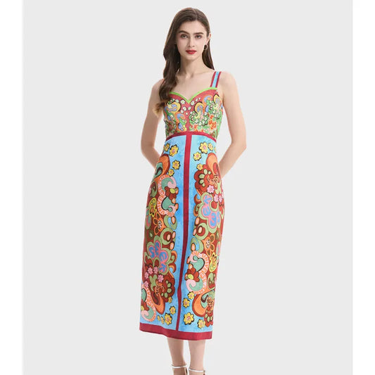 Paisley Print Bodycon Midi Dress