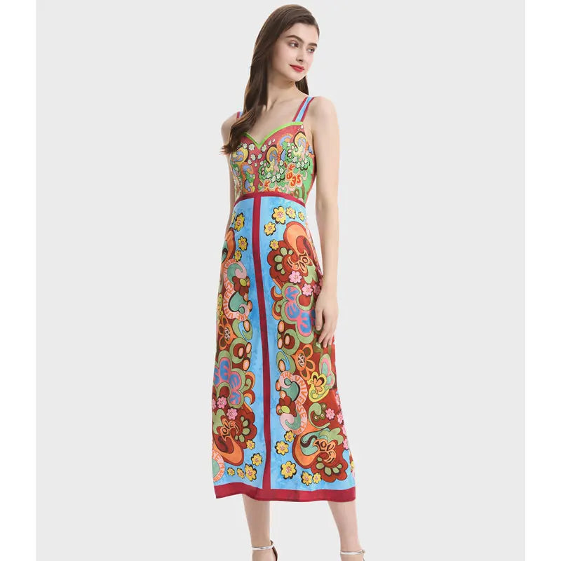 Paisley Print Bodycon Midi Dress