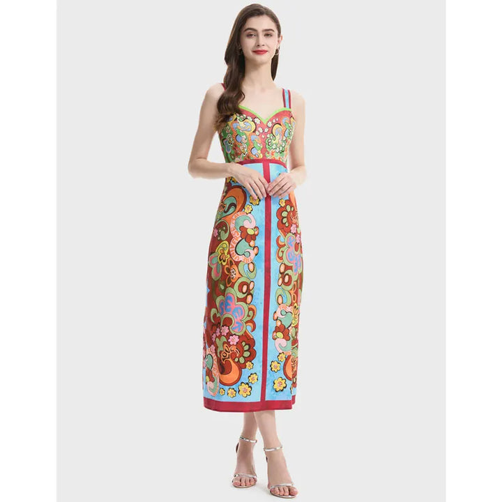 Paisley Print Bodycon Midi Dress