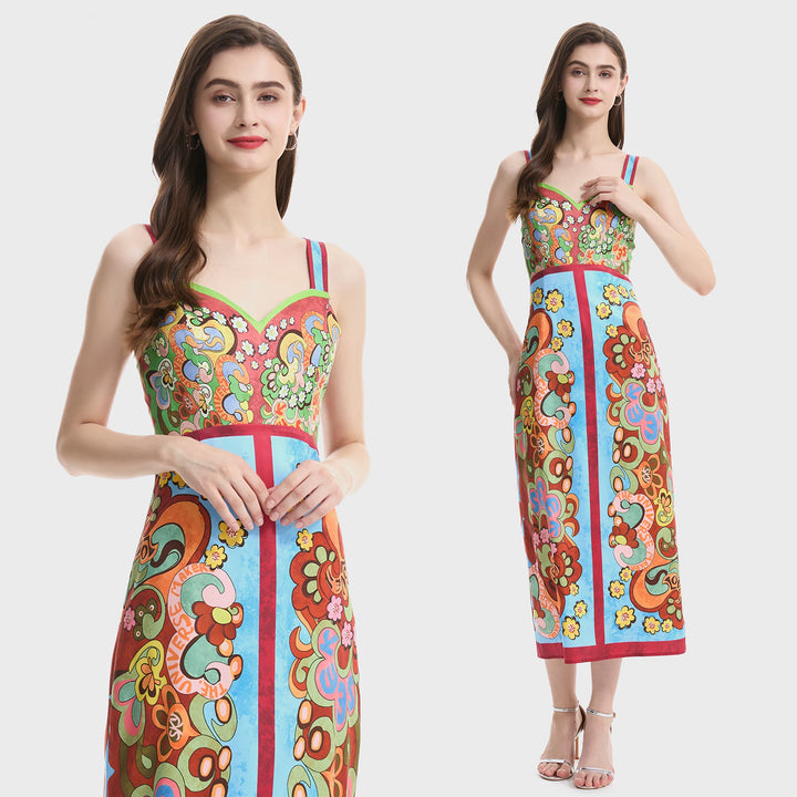 Paisley Print Bodycon Midi Dress