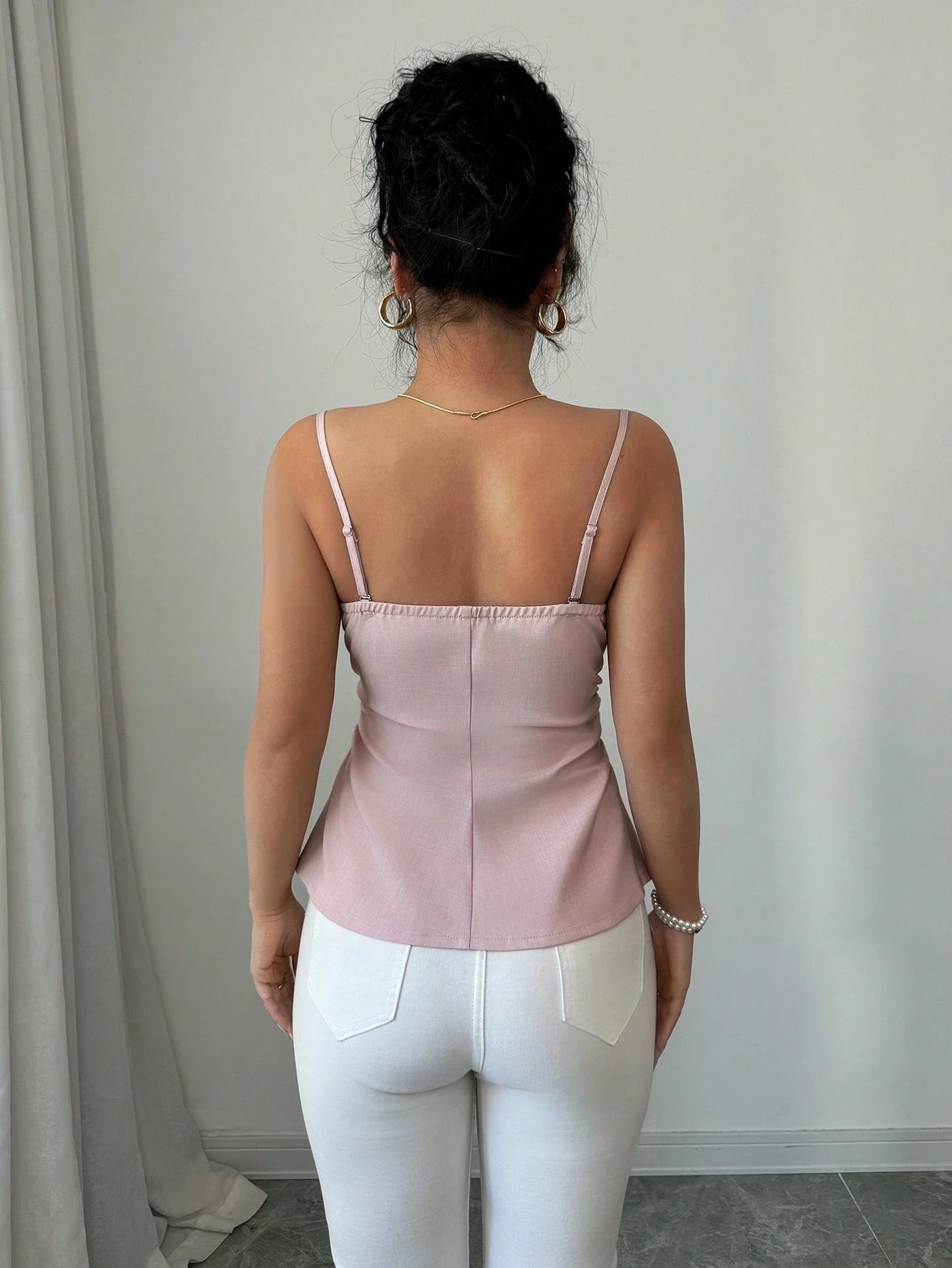  Pearl Button Asymmetrical Bustier Top