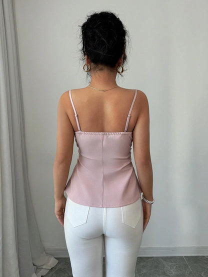  Pearl Button Asymmetrical Bustier Top