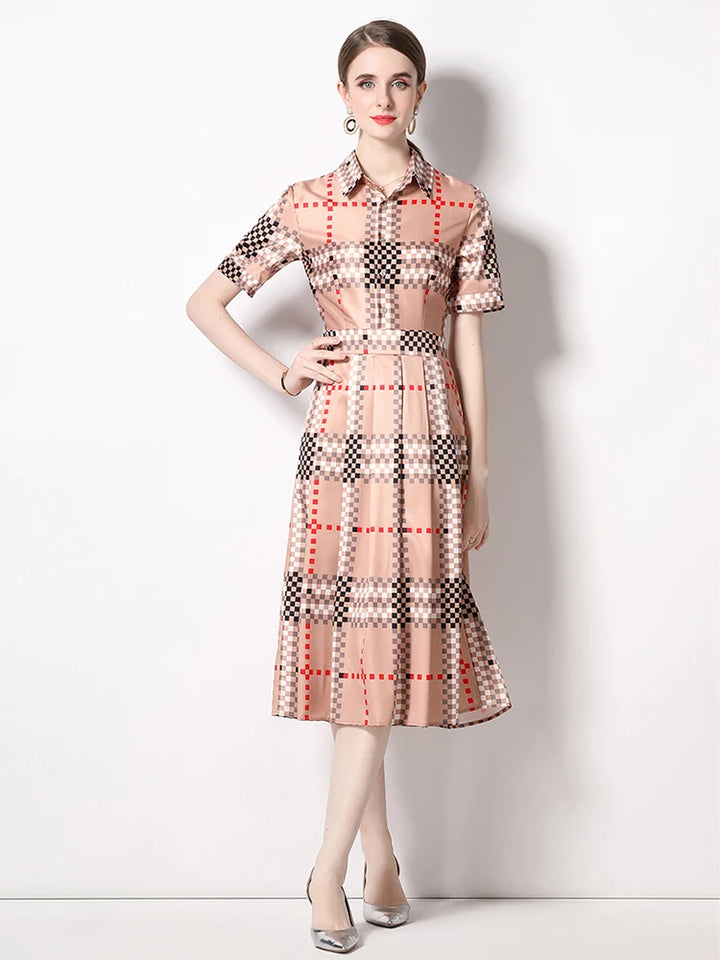 Plaid Print Pleated Shirt Dress