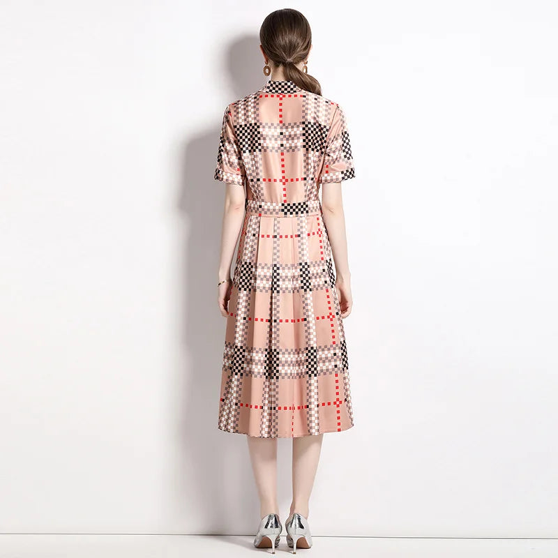 Plaid Print Pleated Shirt Dress