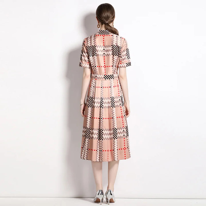Plaid Print Pleated Shirt Dress