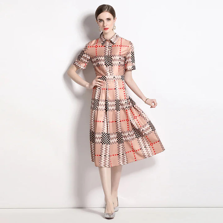Plaid Print Pleated Shirt Dress
