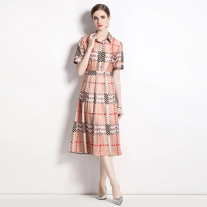 Plaid Print Pleated Shirt Dress