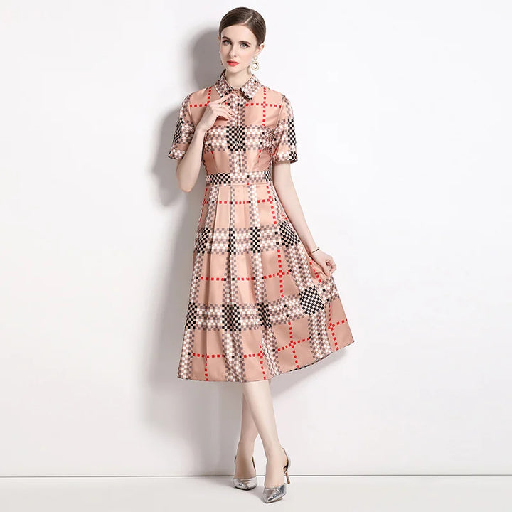 Plaid Print Pleated Shirt Dress