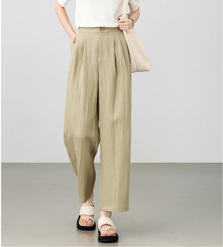Pleated Linen Wide-Leg Trousers